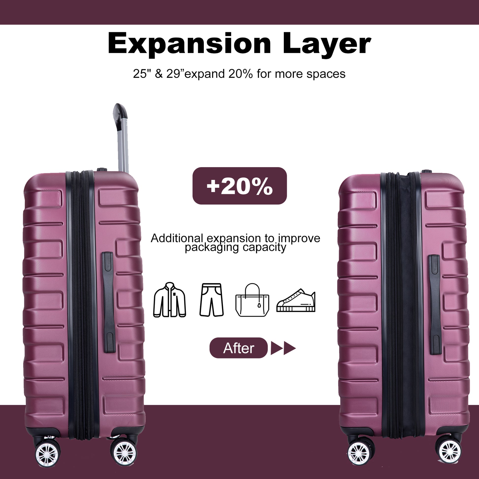 3 Piece Luggage Sets Pc Lightweight & Durable Expandable Suitcase With Two Hooks, Double Spinner Wheels, Tsa Lock, 21 25 29 Wine Red Wine Red Pc