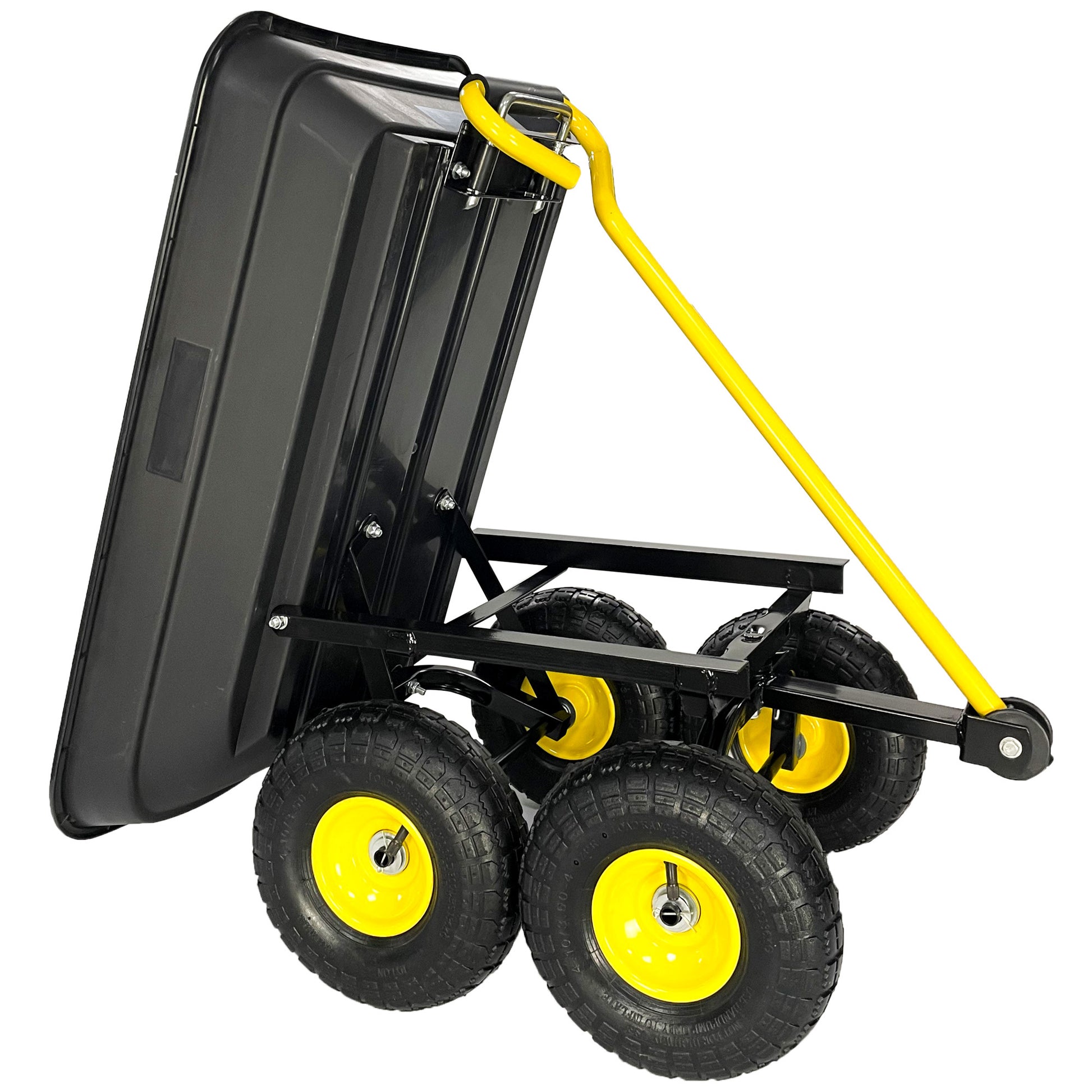 Garden Dump Cart With Steel Frame Outdoor Wagon With 10 Inch Pneumatic Tires, 55L Capacity, Black Black Iron Plastic
