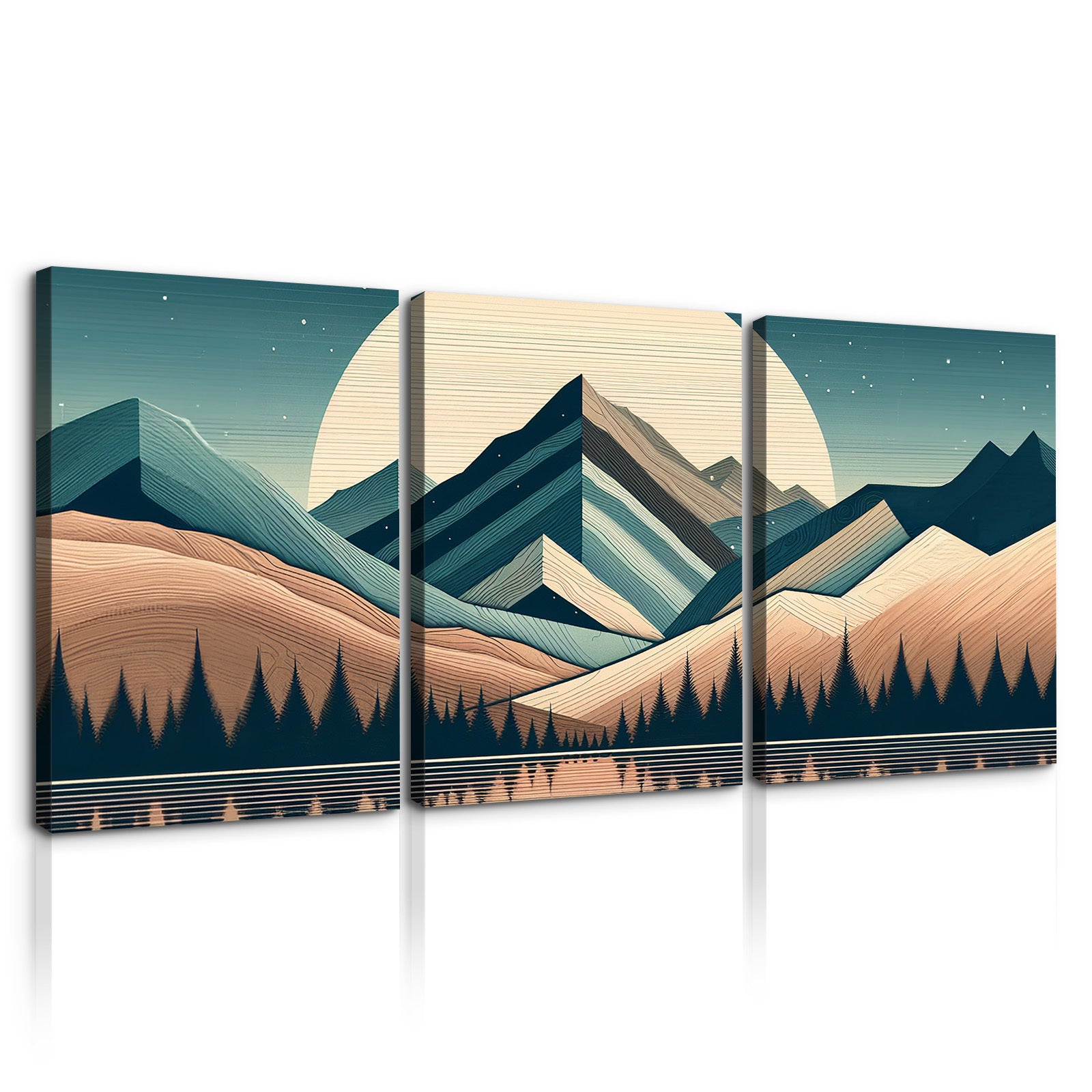 3 Panels Framed Abstract Wood Grain Boho Style Mountain & Forest Canvas Wall Art Decor,3 Pieces Mordern Canvas Decoration Painting For Office,Dining Room,Living Room, Bedroom Decor Ready To Hang Rectangle Framed Multicolor Oversized 41In Canvas Nature