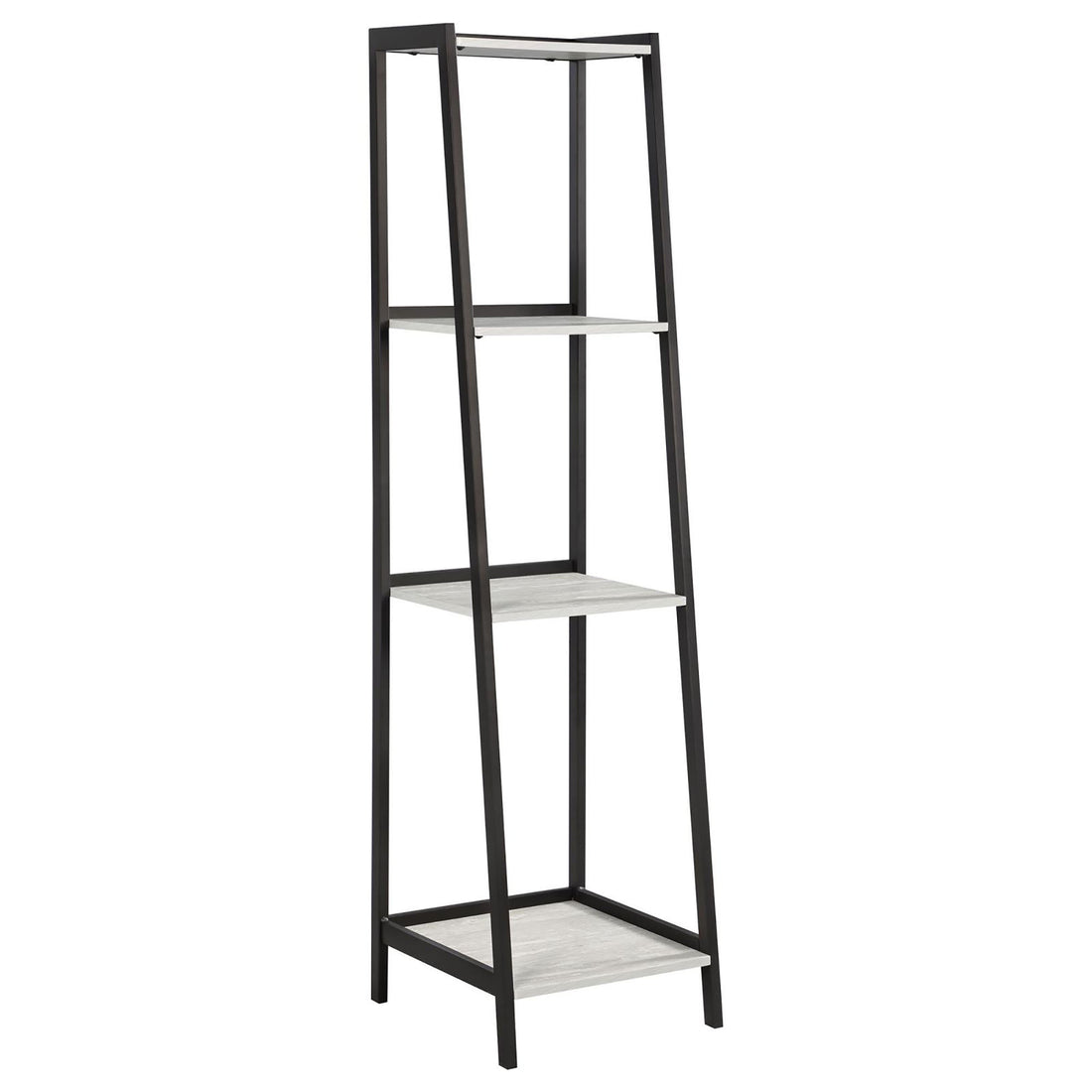 Grey Stone And Black Ladder Bookcase 4 Shelf 4 Grey Standard Horizontal Office Open Back Wood Industrial Metal