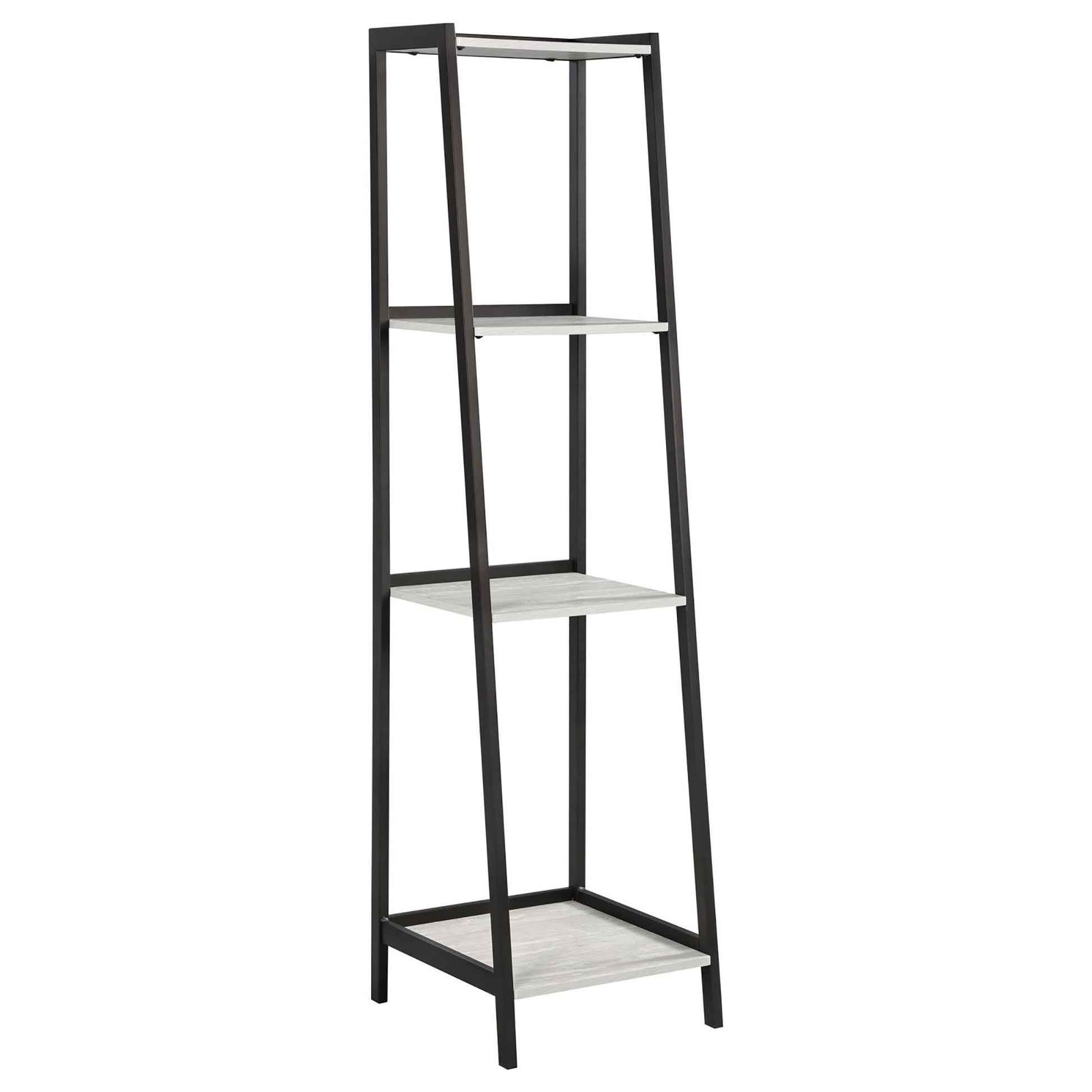 Grey Stone And Black Ladder Bookcase 4 Shelf 4 Grey Standard Horizontal Office Open Back Wood Industrial Metal