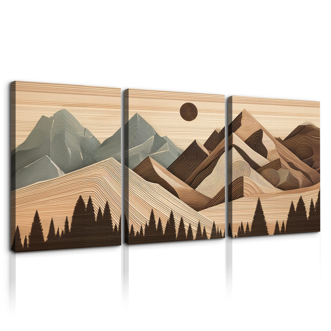 3 Panels Framed Abstract Wood Grain Boho Style Mountain & Forest Canvas Wall Art Decor,3 Pieces Mordern Canvas Decoration Painting For Office,Dining Room,Living Room, Bedroom Decor Ready To Hang Rectangle Framed Multicolor Oversized 41In Canvas Nature