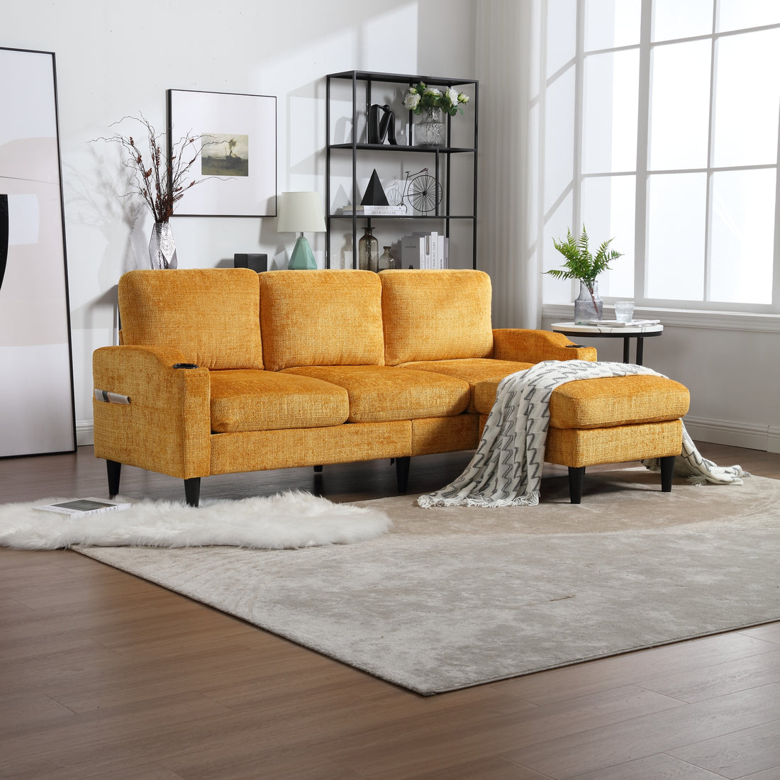 United Storage Sofa Living Room Sofa Cozy Sectional Sofa Yellow Polyester 3 Seat