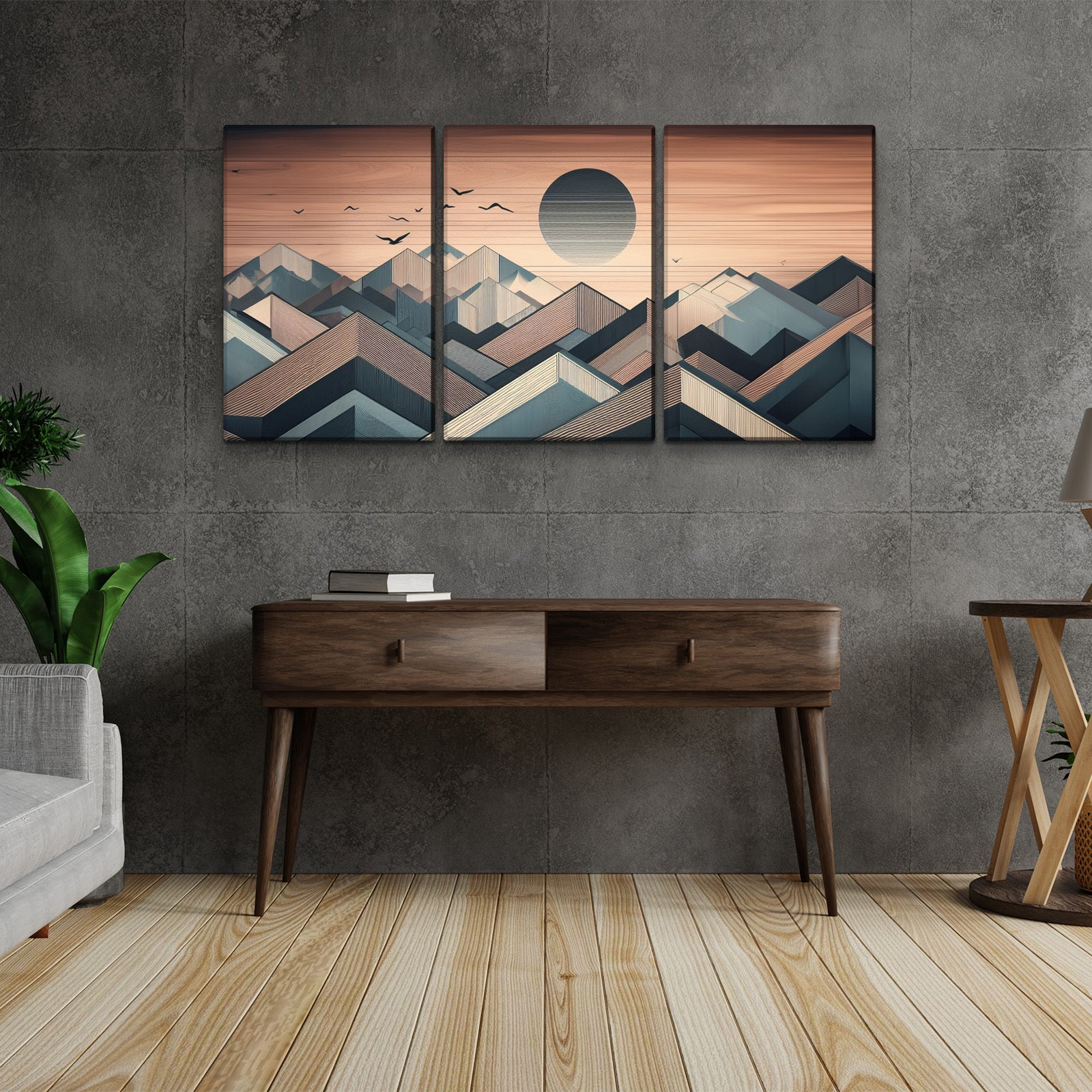 3 Panels Framed Abstract Wood Grain Boho Style Mountain & Forest Canvas Wall Art Decor,3 Pieces Mordern Canvas Decoration Painting For Office,Dining Room,Living Room, Bedroom Decor Ready To Hang Rectangle Framed Multicolor Oversized 41In Canvas Nature