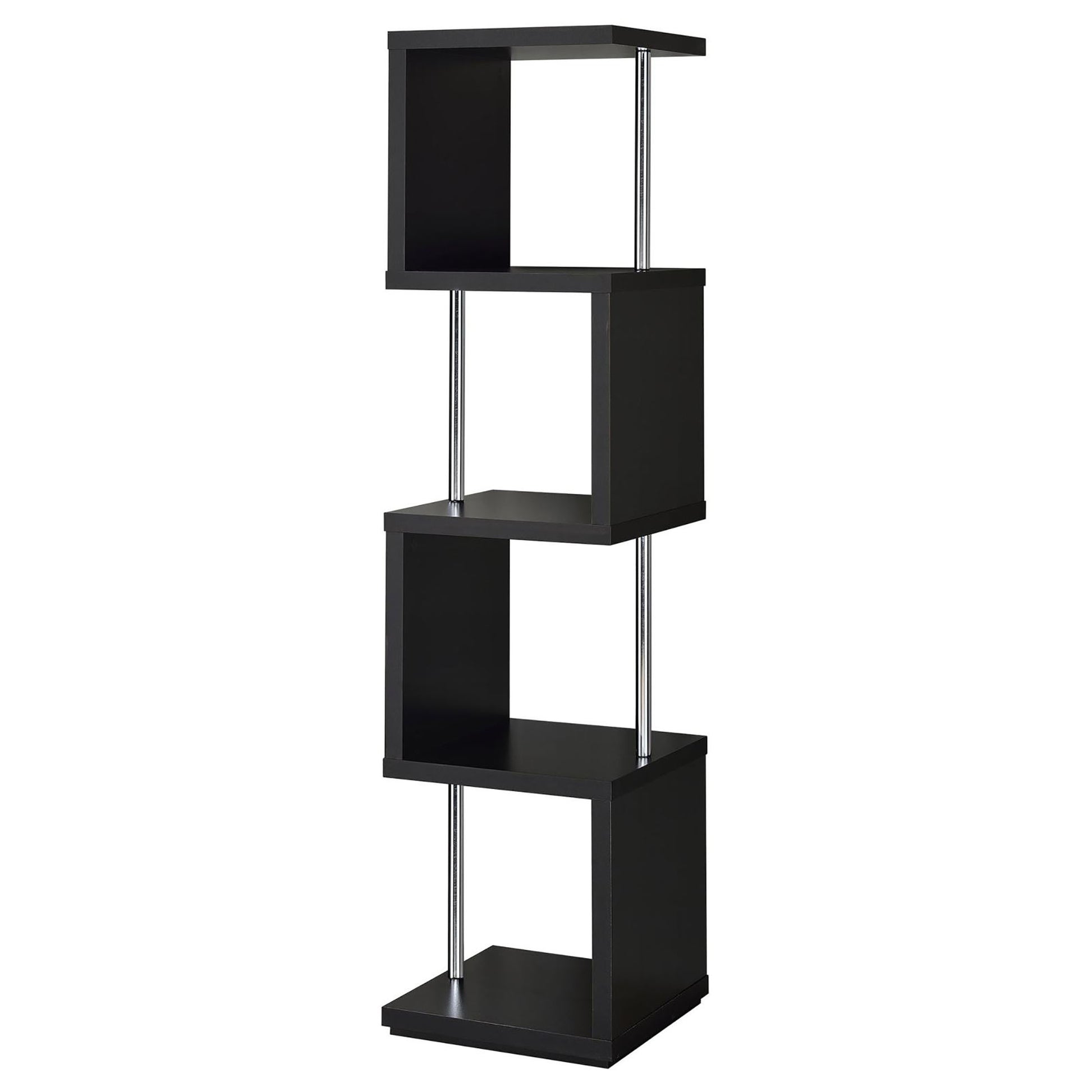 Black And Chrome 4 Tier Bookcase 4 Black Horizontal Office Open Back Wood Contemporary,Modern Wood