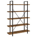 Antique Nutmeg 5 Tier Open Back Bookcase 5 Brown Standard Horizontal Office Open Back Wood Farmhouse,Rustic Wood