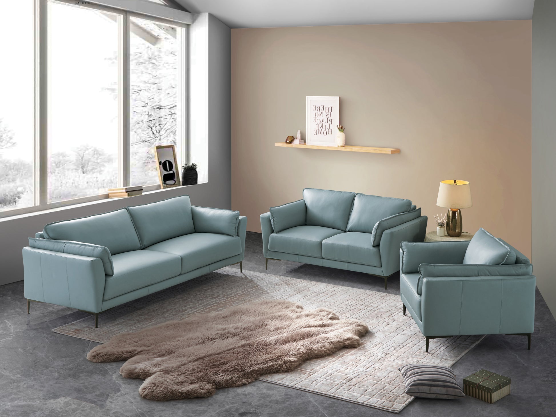 Mesut Chair, Light Blue Top Grain Leather & Black Finish Lv02389 Light Blue Leather