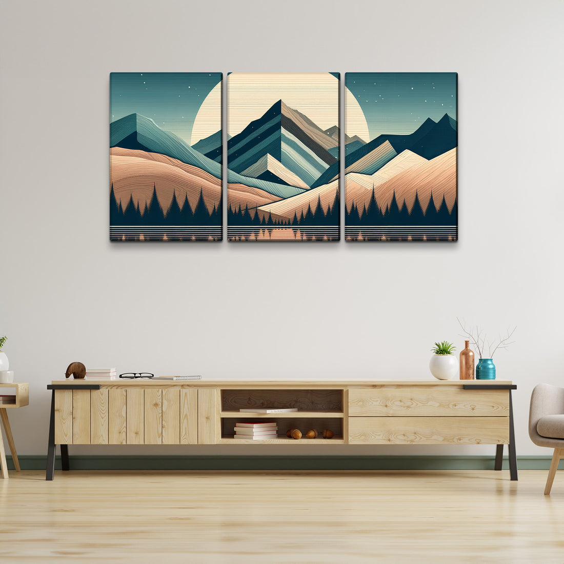 3 Panels Framed Abstract Wood Grain Boho Style Mountain & Forest Canvas Wall Art Decor,3 Pieces Mordern Canvas Decoration Painting For Office,Dining Room,Living Room, Bedroom Decor Ready To Hang Rectangle Framed Multicolor Oversized 41In Canvas Nature