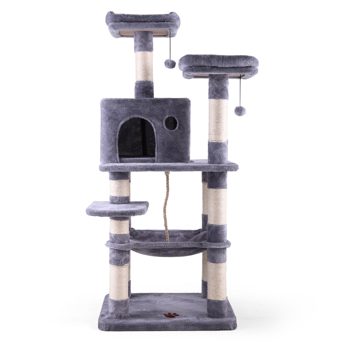 Multi Level Cat Condo With Hammock & Scratching Posts For Kittens Tall Cat Climbing Stand With Plush Toys Light Gray Light Gray Particle Board