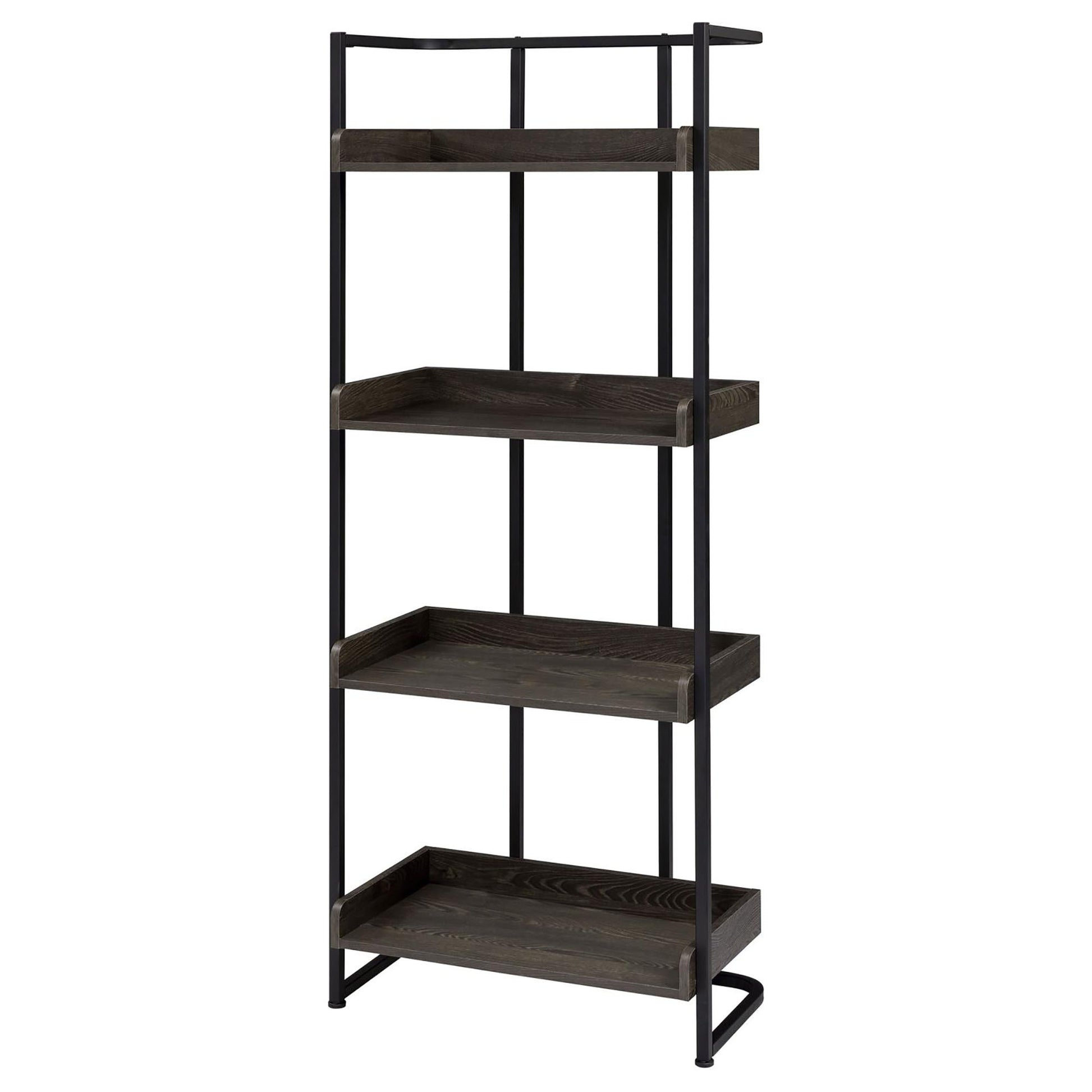 Dark Oak And Sandy Black 4 Shelf Open Back Bookcase 4 Black Standard Horizontal Office Open Back Wood Industrial Wood