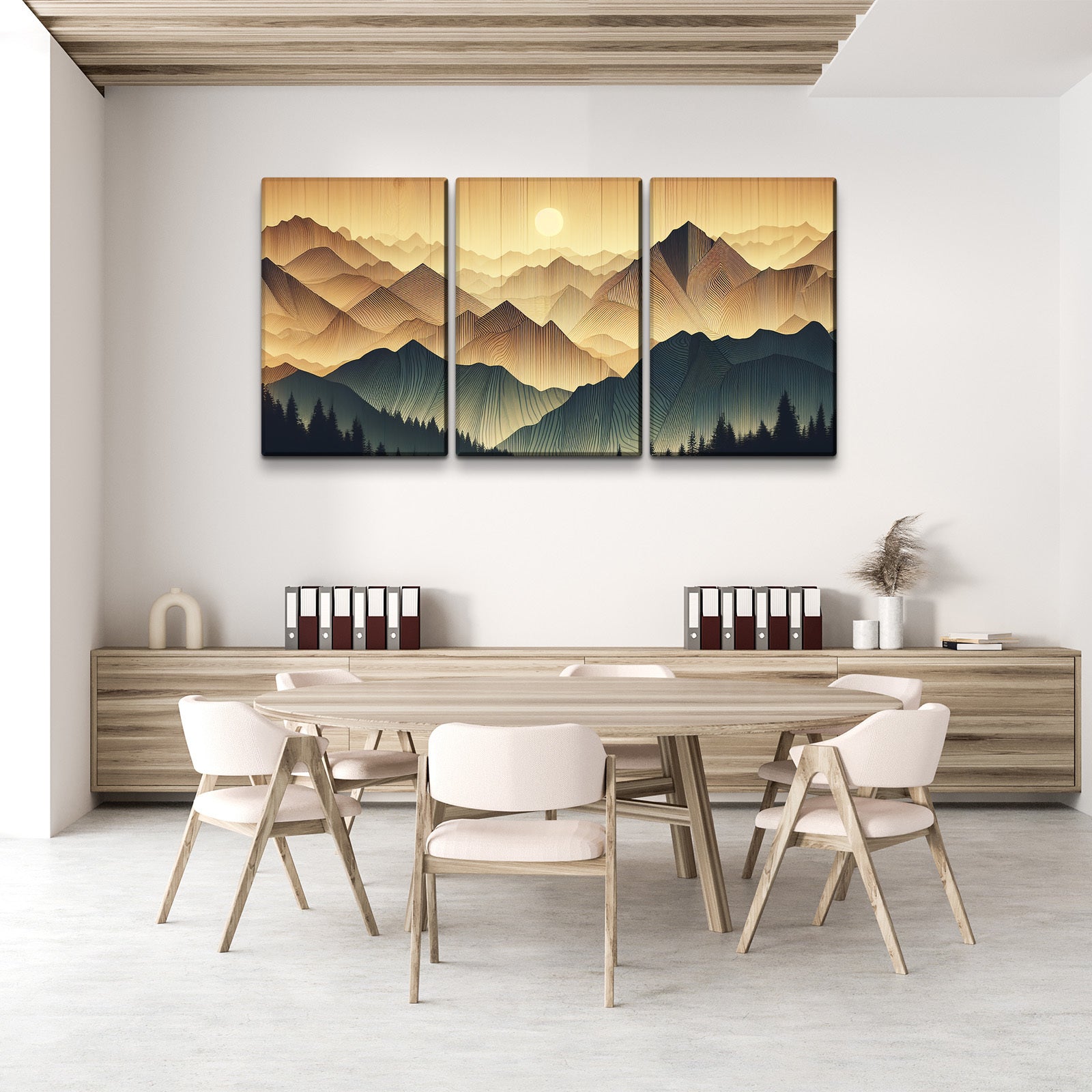 3 Panels Framed Abstract Wood Grain Boho Style Mountain & Forest Canvas Wall Art Decor,3 Pieces Mordern Canvas Decoration Painting For Office,Dining Room,Living Room, Bedroom Decor Ready To Hang Rectangle Framed Multicolor Oversized 41In Canvas Nature