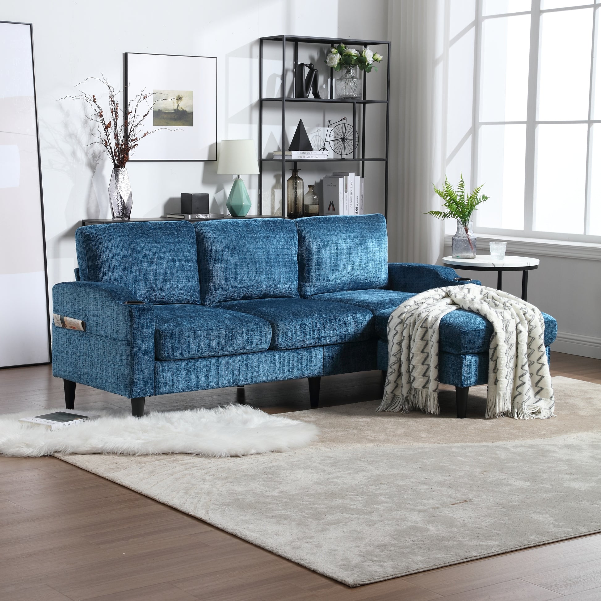 United Storage Sofa Living Room Sofa Cozy Sectional Sofa Teal Polyester 3 Seat