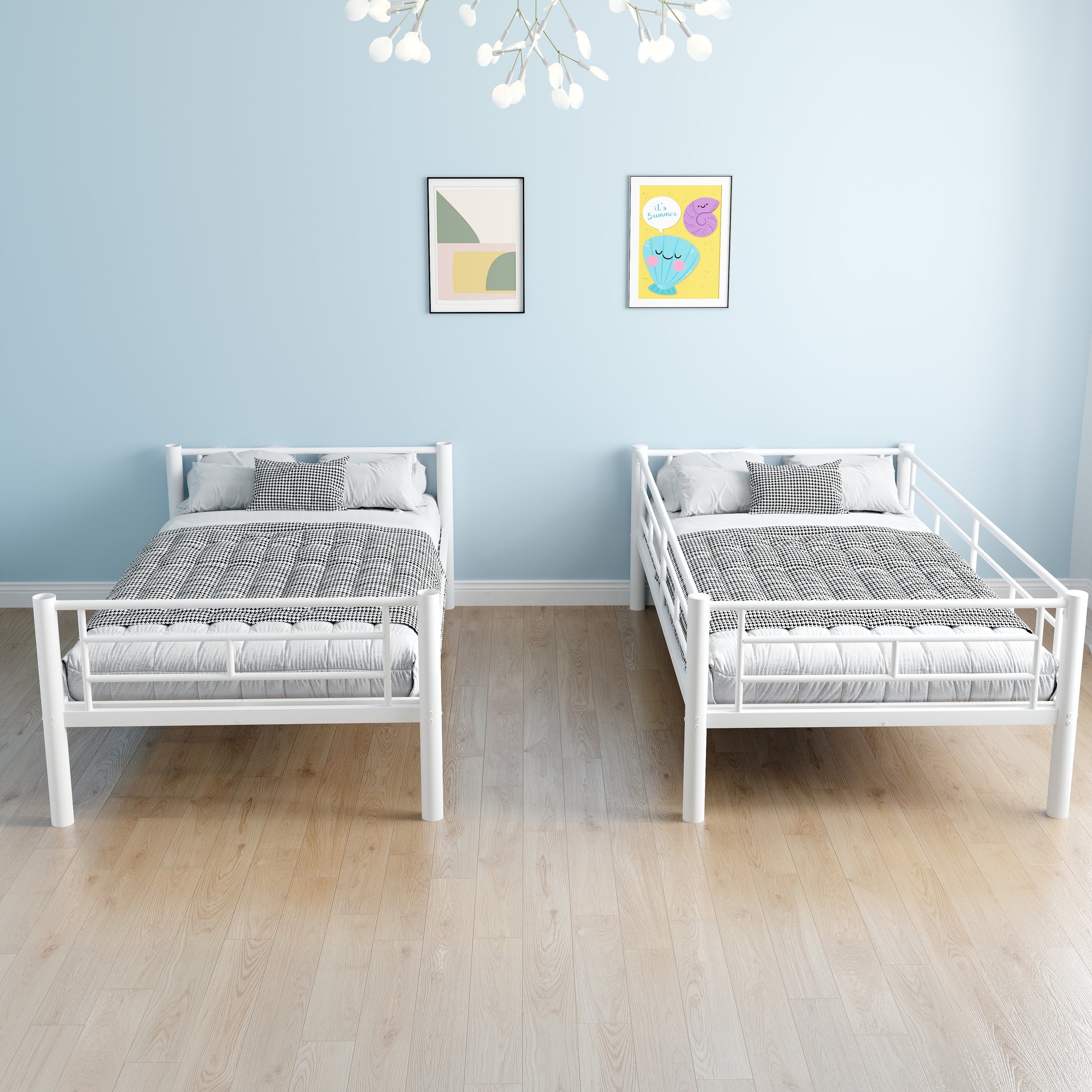 Bunk Bed Twin Over Twin Size With Ladder And High Guardrail, Able To Split, Metal Bunk Bed, Storage Space, Noise Free,White Twin White Metal Metal