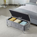 Tufted Storage Ottoman Bench For Bedroom End Of Bed Large Upholstered Storage Benches Footrest With Crystal Buttons For Living Room Entryway Grey Tufted White Bedroom Grey Pine Wood Gray Vanity Stools Velvet Solid American