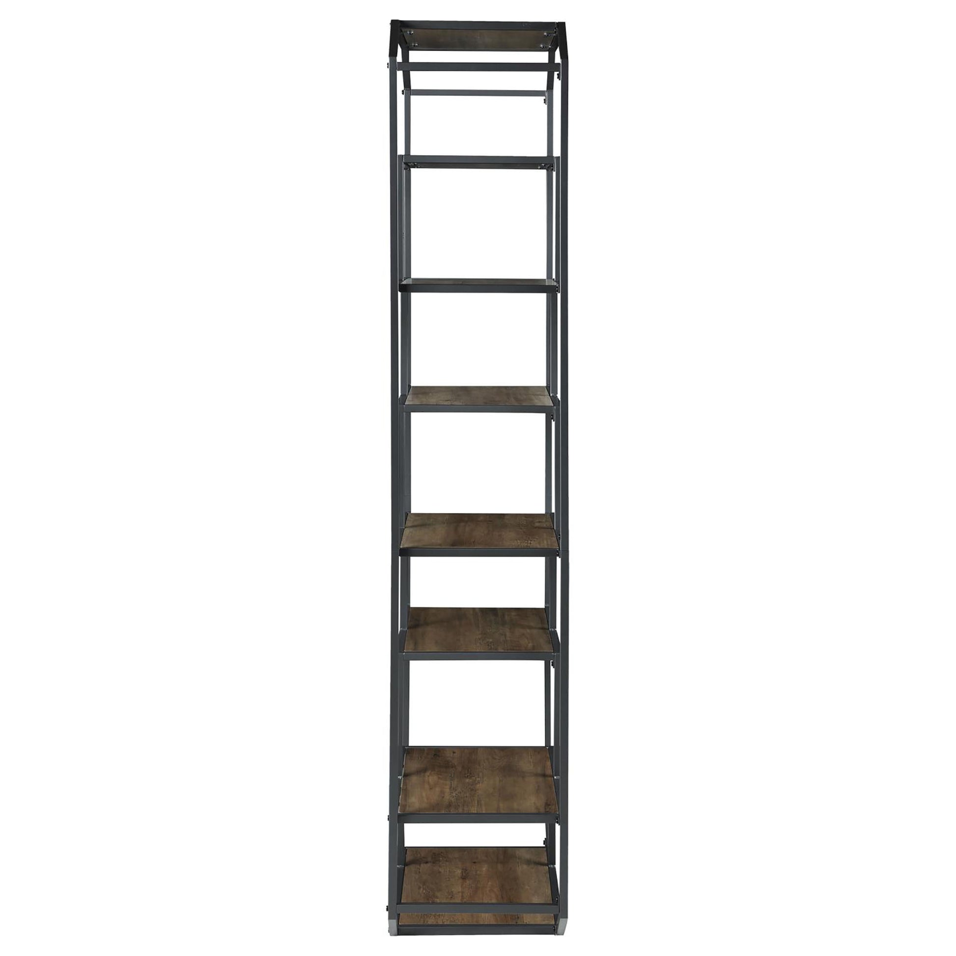 Rustic Brown And Dark Grey 6 Shelf Open Back Bookcase 6 Brown Etagere Horizontal Office Open Back Wood Farmhouse,Rustic Metal