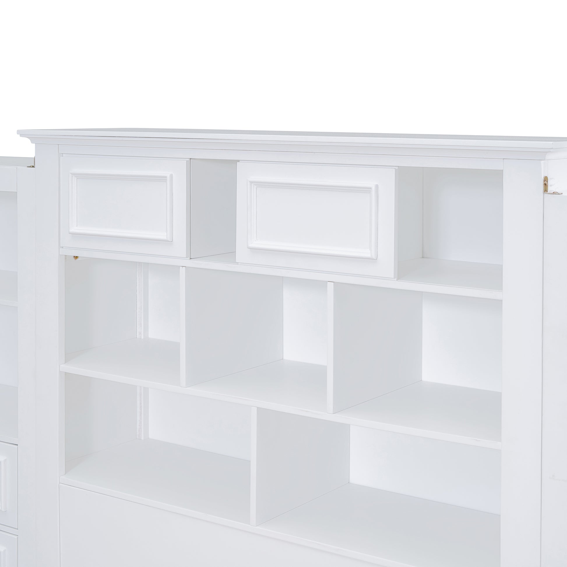 Twin Size Wood Platformbed With Vertical All In One Cabinet And 4 Drawers On Each Side, White Twin White Solid Wood Mdf