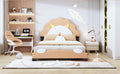 Twin Size Upholstered Leather Platform Bed With Lion Shaped Headboard, Brown Brown Upholstered