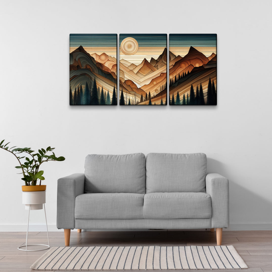 3 Panels Framed Abstract Wood Grain Boho Style Mountain & Forest Canvas Wall Art Decor,3 Pieces Mordern Canvas Decoration Painting For Office,Dining Room,Living Room, Bedroom Decor Ready To Hang Rectangle Framed Multicolor Oversized 41In Canvas Nature