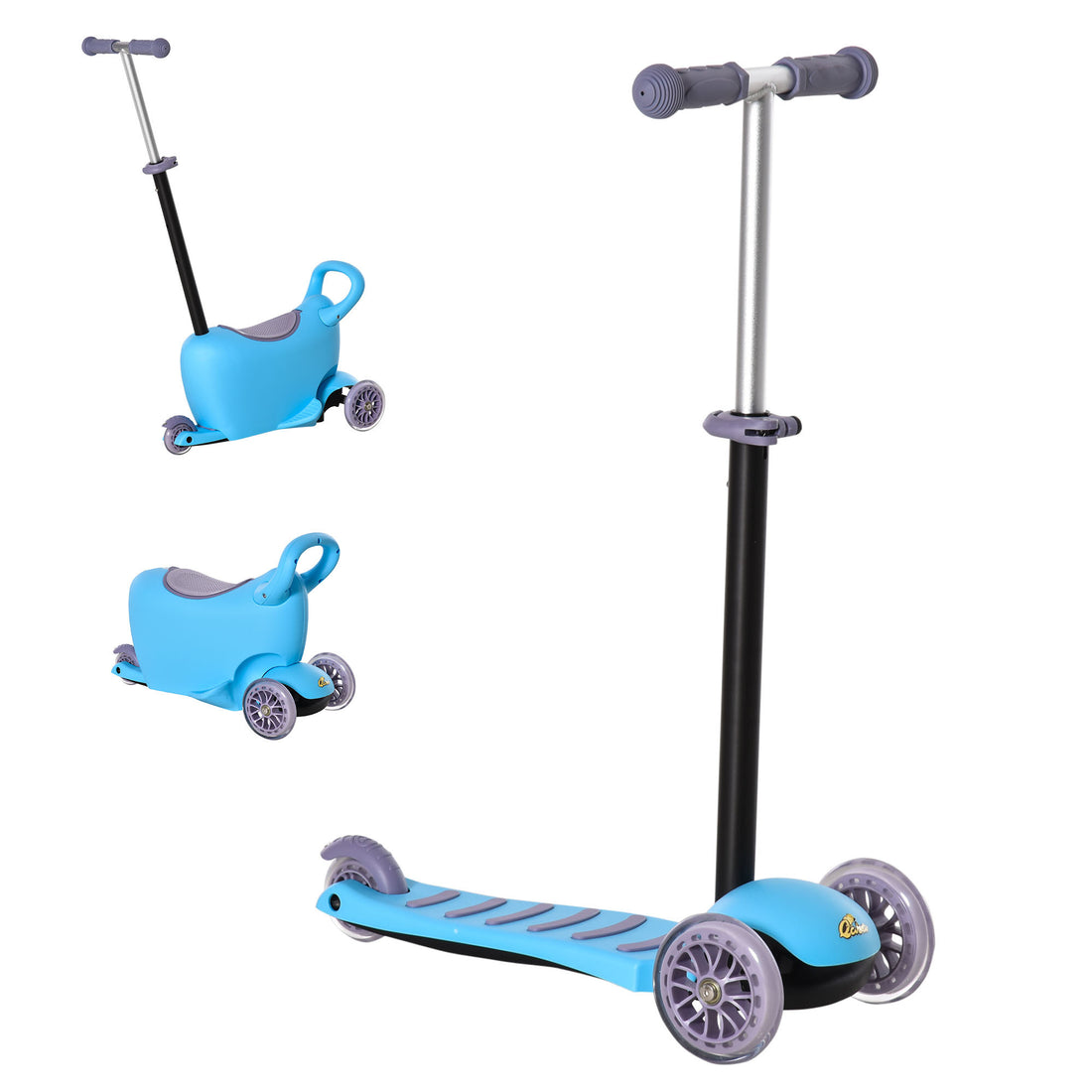 3 In 1 Ride On Push Car, Kids Scooter, Sliding Walker, Push Rider, With Adjustable Handlebar, 3 Balanced Wheels, Removable Storage Seat, For Boys And Girls Aged 2 6 Years Olds, Blue Blue Metal