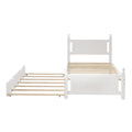 Twin Size Solid Wood Platform Bed Frame With Trundle For Limited Space Kids, Teens, Adults, No Need Box Spring, White Box Spring Not Required Twin White Wood Bedroom Mid Century Modern,Modern Pine Bed Frame Wood