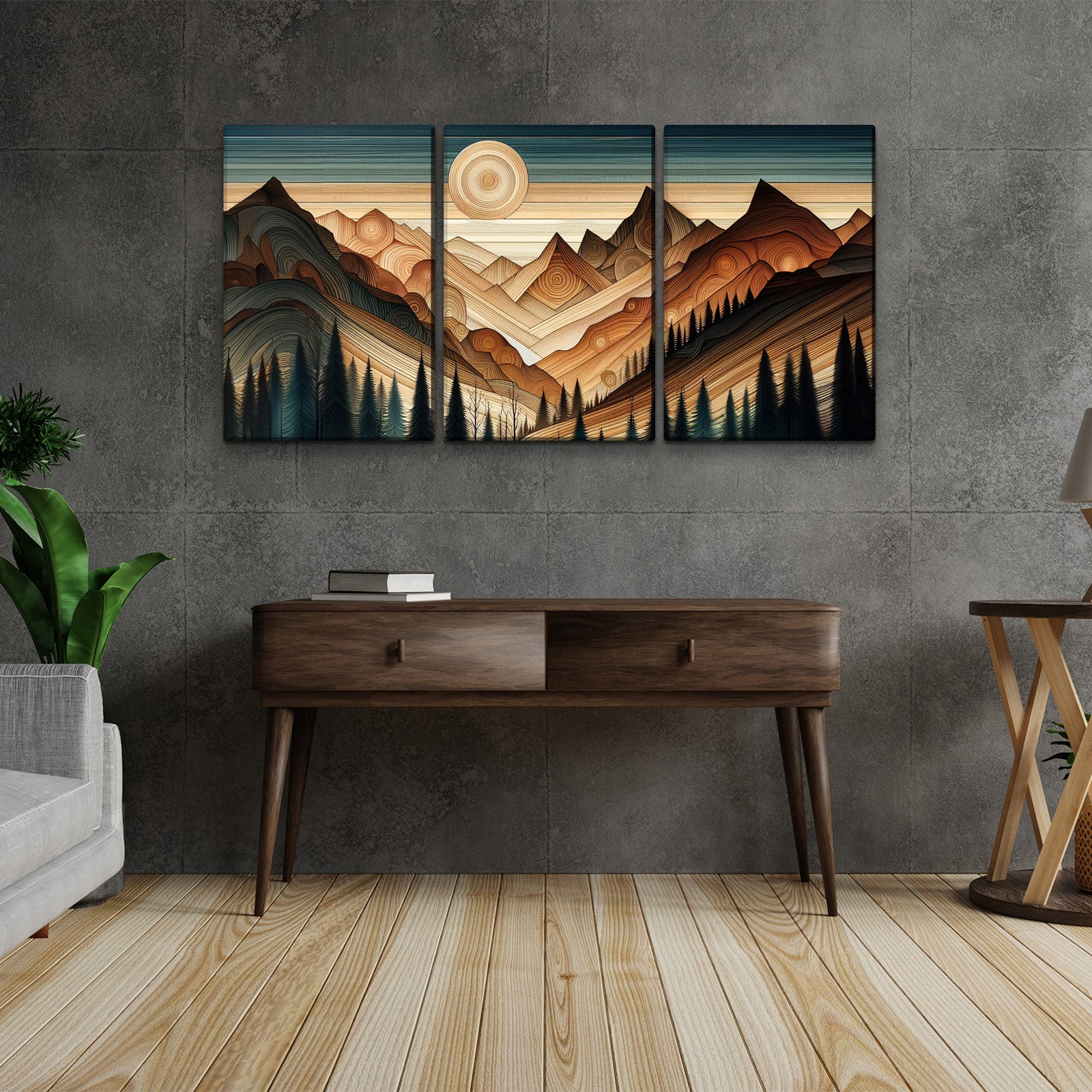 3 Panels Framed Abstract Wood Grain Style Mountain & Forest Canvas Wall Art Decor,3 Pieces Canvas Decoration Painting For Office,Dining Room,Living Room, Bedroom Decor 1218In Thickness 1.5Inch Rectangle Framed Multicolor Oversized 41In Canvas Nature