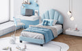 Twin Size Upholstered Velvet Platform Bed With Shell Shaped Headboard, Blue Blue Upholstered