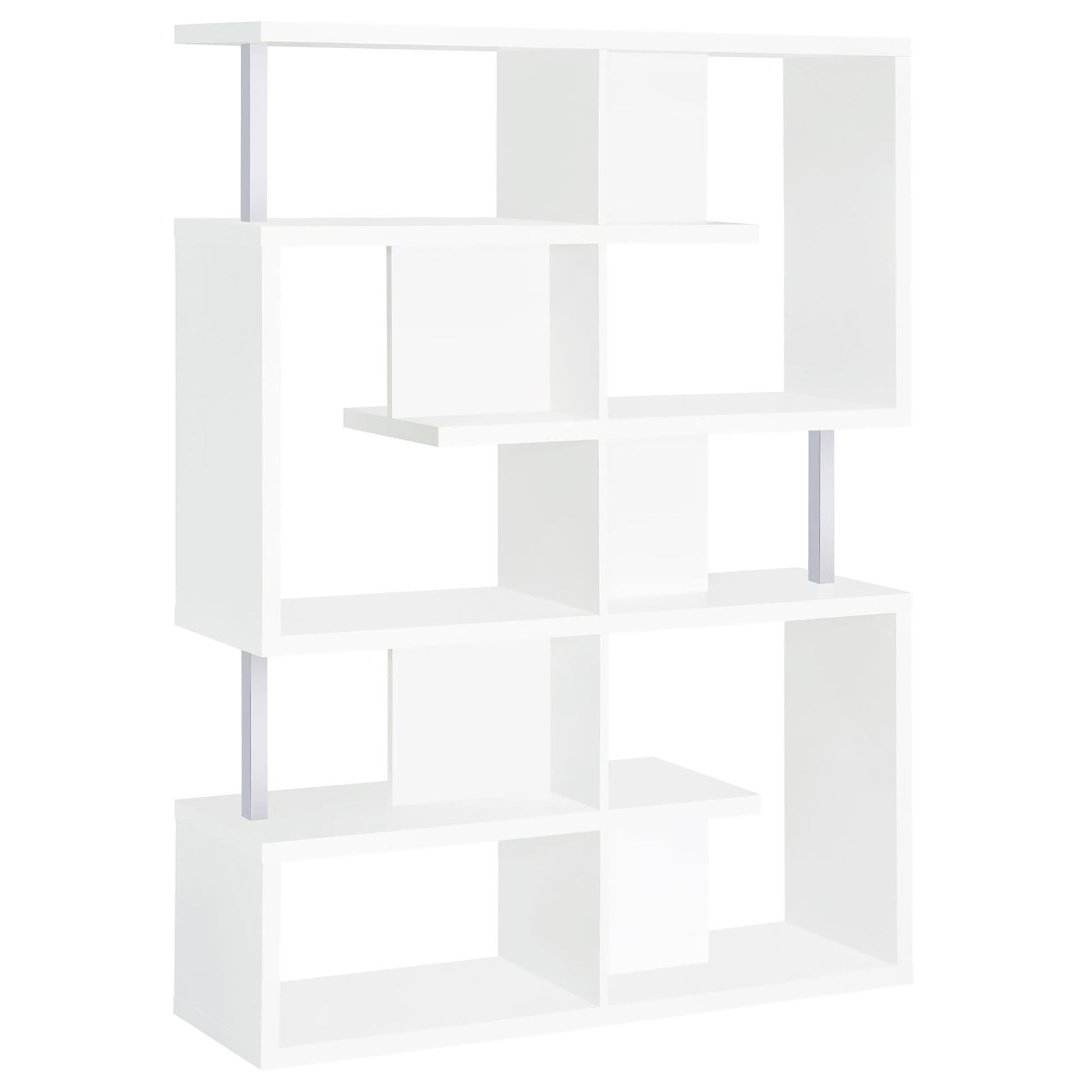 White And Chrome 5 Tier Geometric Bookcase 5 White Geometric Horizontal Office Open Back Wood Contemporary,Modern Wood