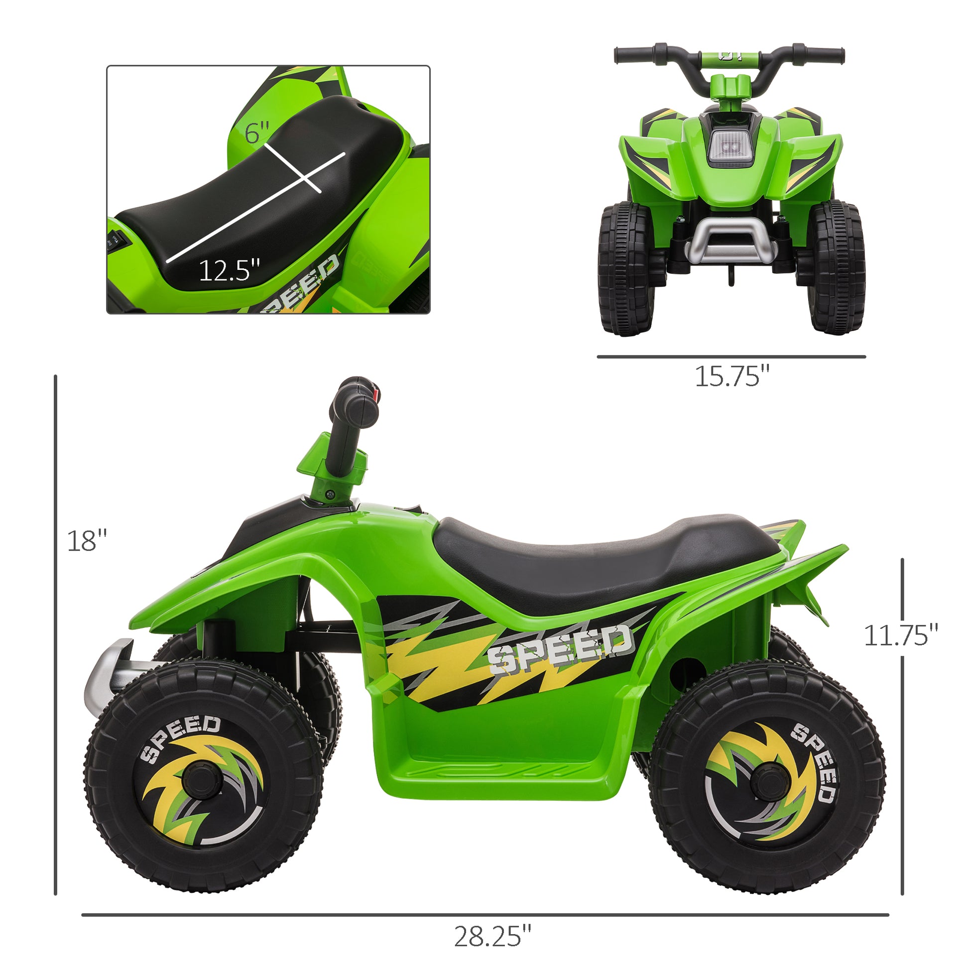 6V Kids Atv 4 Wheeler Ride On Car, Electric Motorized Quad Battery Powered Vehicle With Forward Reverse Switch For 18 36 Months Old Toddlers, Green Green Steel