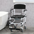 Accessibility Commode Wheelchair, Rolling Shower Wheelchair With 4 Castor Wheels, Rectangle Detachable Bucket, & Waterproof Design, 17