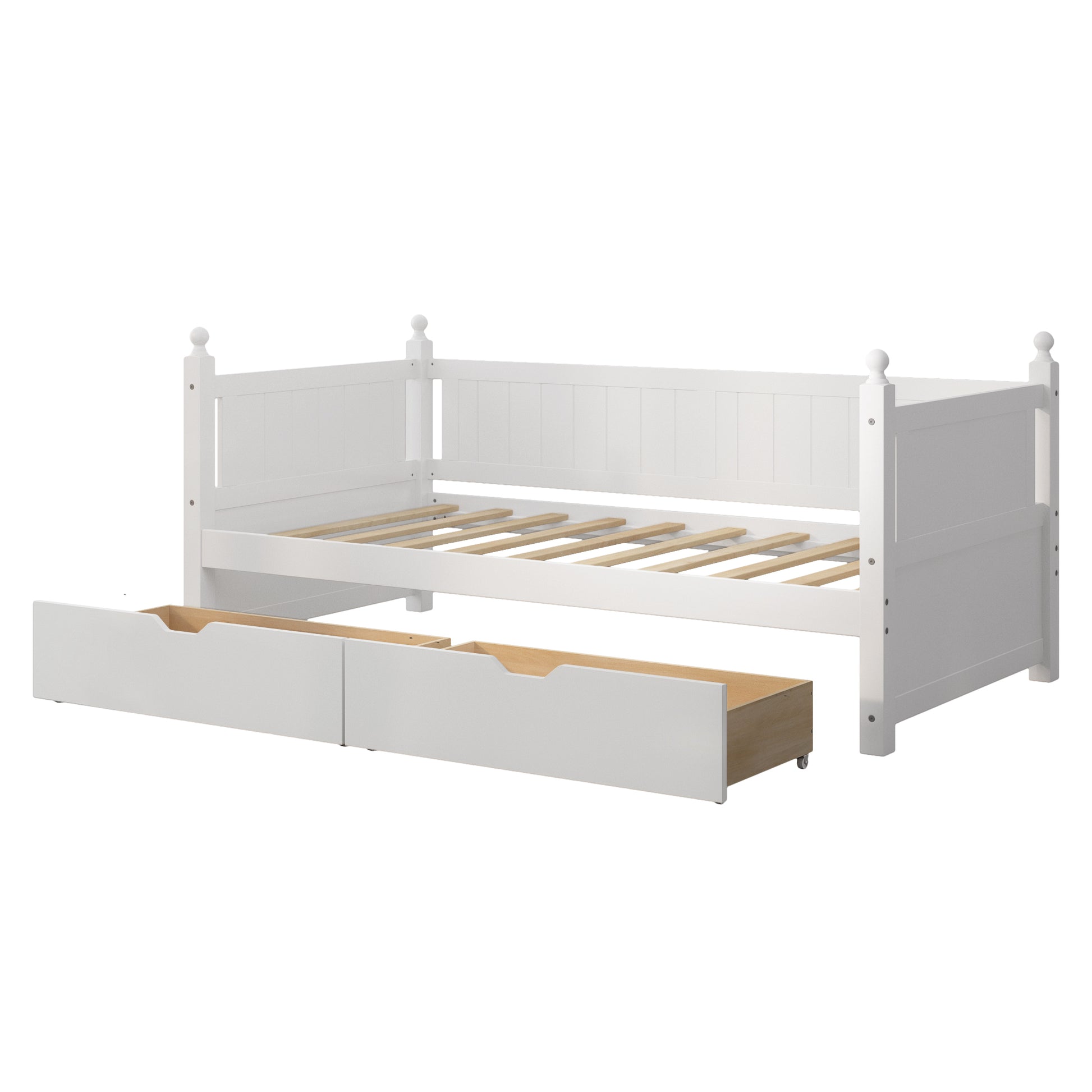 Twin Size Solid Wood Daybed With 2 Drawers For Limited Space Kids, Teens, Adults, No Need Box Spring, White Box Spring Not Required Twin White Wood Bedroom Mid Century Modern,Modern Pine Daybeds Wood