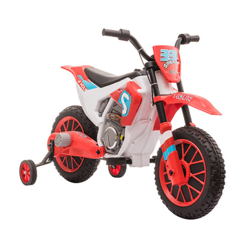 12V Kids Motorcycle Dirt Bike Electric Battery Powered Ride On Toy Off Road Street Bike With Charging Battery, Training Wheels Red Red Steel