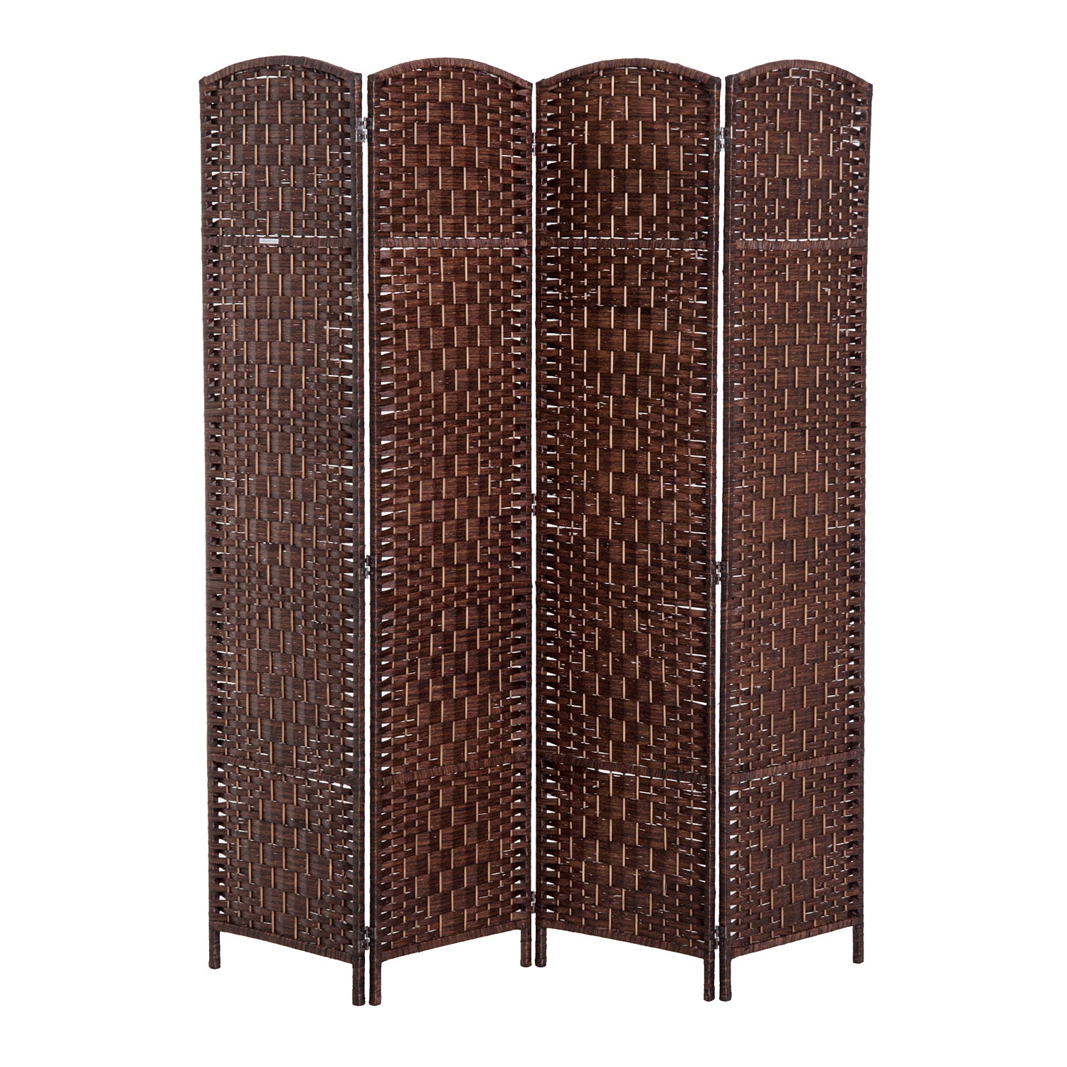 6' Tall Wicker Weave 4 Panel Room Divider Privacy Screen Brown Brown Wood