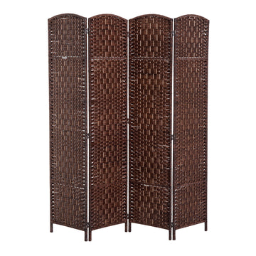 6' Tall Wicker Weave 4 Panel Room Divider Privacy Screen Brown Brown Wood