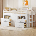 Twin Size Loft Bed With 4 Drawers, Underneath Cabinet And Shelves, White White Solid Wood Mdf