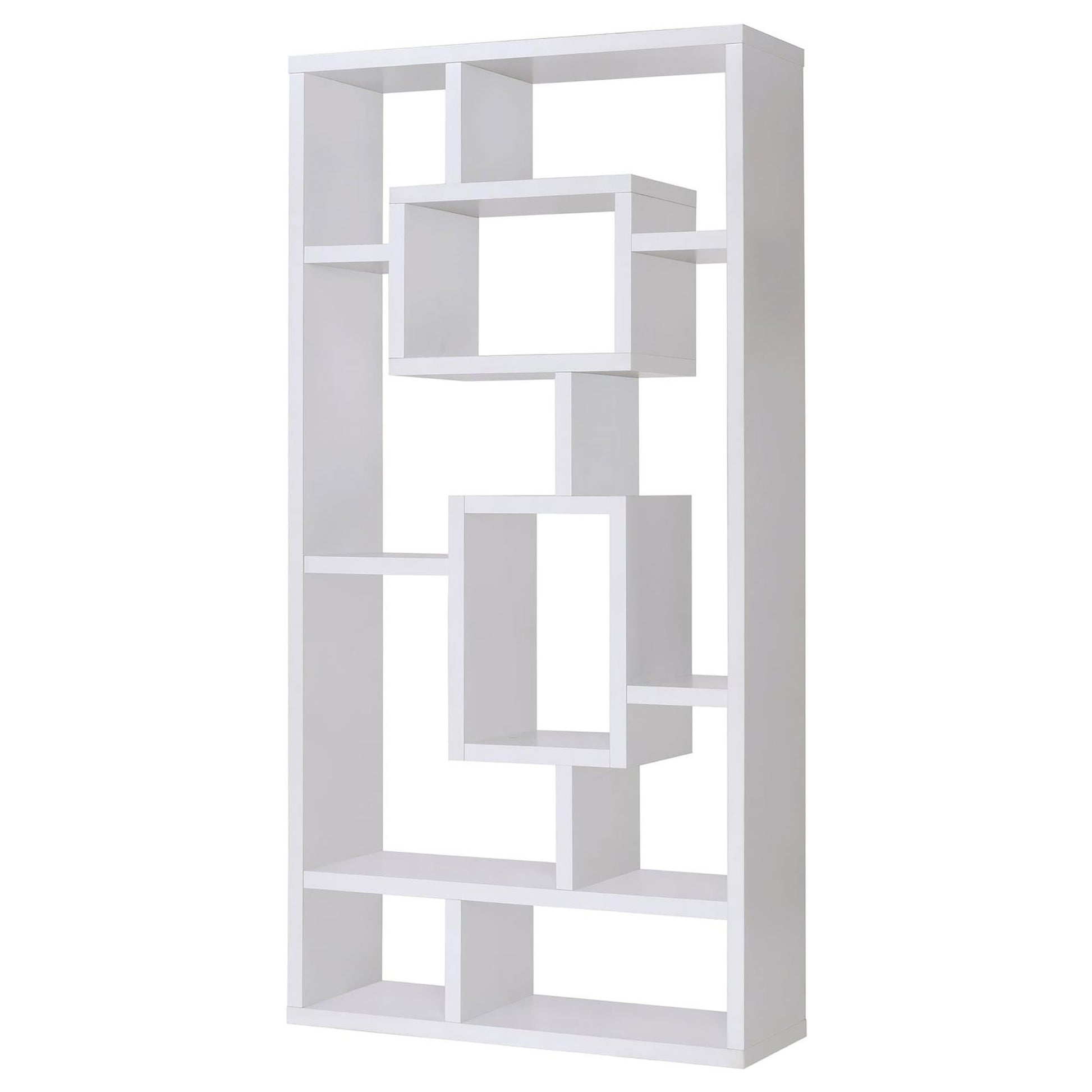 White 10 Shelf Open Back Bookcase 8 Or More White Geometric Horizontal Primary Living Space Open Back Wood Contemporary,Modern Wood