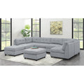 Claude Dove Tufted Ottoman Wood Primary Living Space Grey Solid Rubberwood Tray Top Grey Chenille Backless Casual Square Armless Foam Upholstered