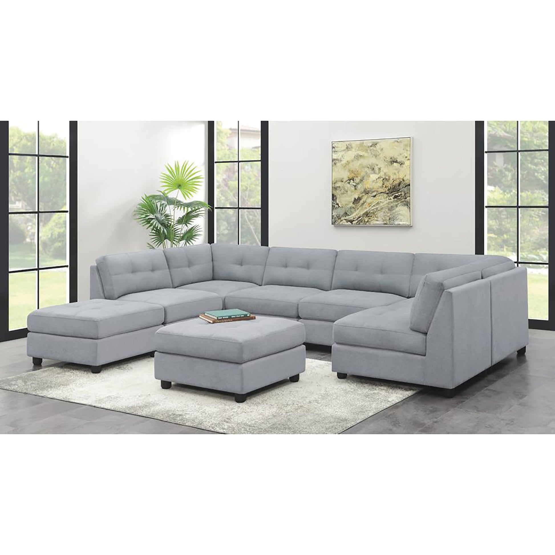 Claude Dove Tufted Ottoman Wood Primary Living Space Grey Solid Rubberwood Tray Top Grey Chenille Backless Casual Square Armless Foam Upholstered