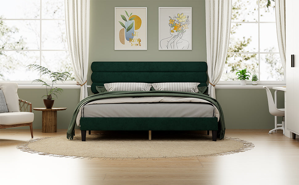 King Bed Frame With Headboard,Sturdy Platform Bed With Wooden Slats Support,No Box Spring,Mattress Foundation,Easy Assembly Green Green Wood