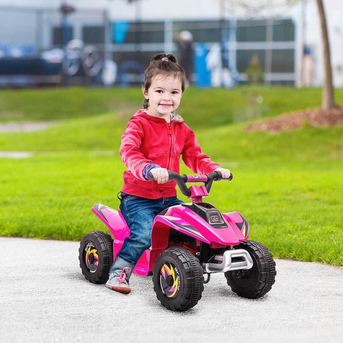 6V Kids Atv 4 Wheeler Ride On Car, Electric Motorized Quad Battery Powered Vehicle With Forward Reverse Switch For 18 36 Months Old Toddlers, Pink Pink Steel