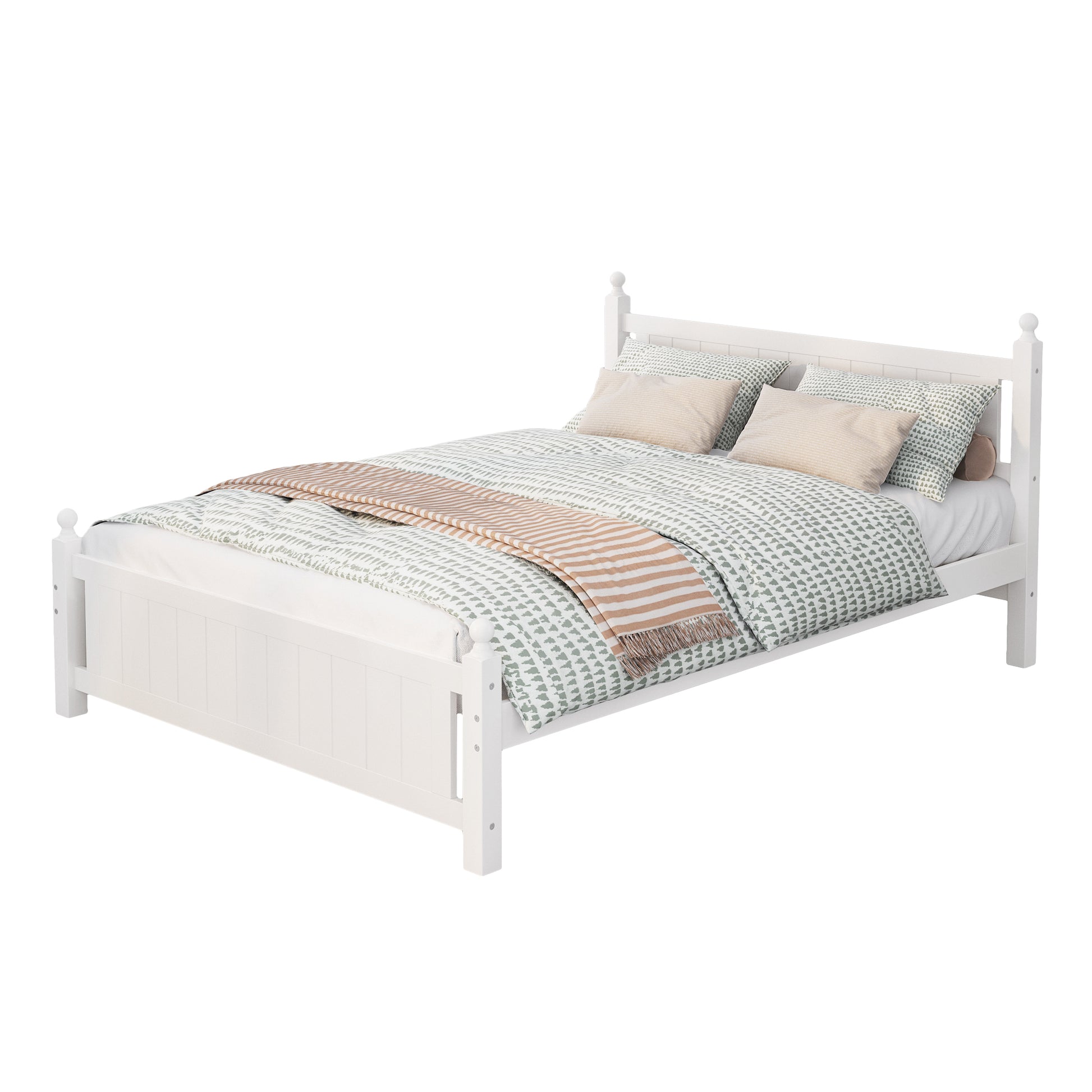 Queen Size Solid Wood Platform Bed Frame For Kids, Teens, Adults, No Need Box Spring, White Box Spring Not Required Queen White Wood Bedroom Mid Century Modern,Modern Pine Bed Frame Wood