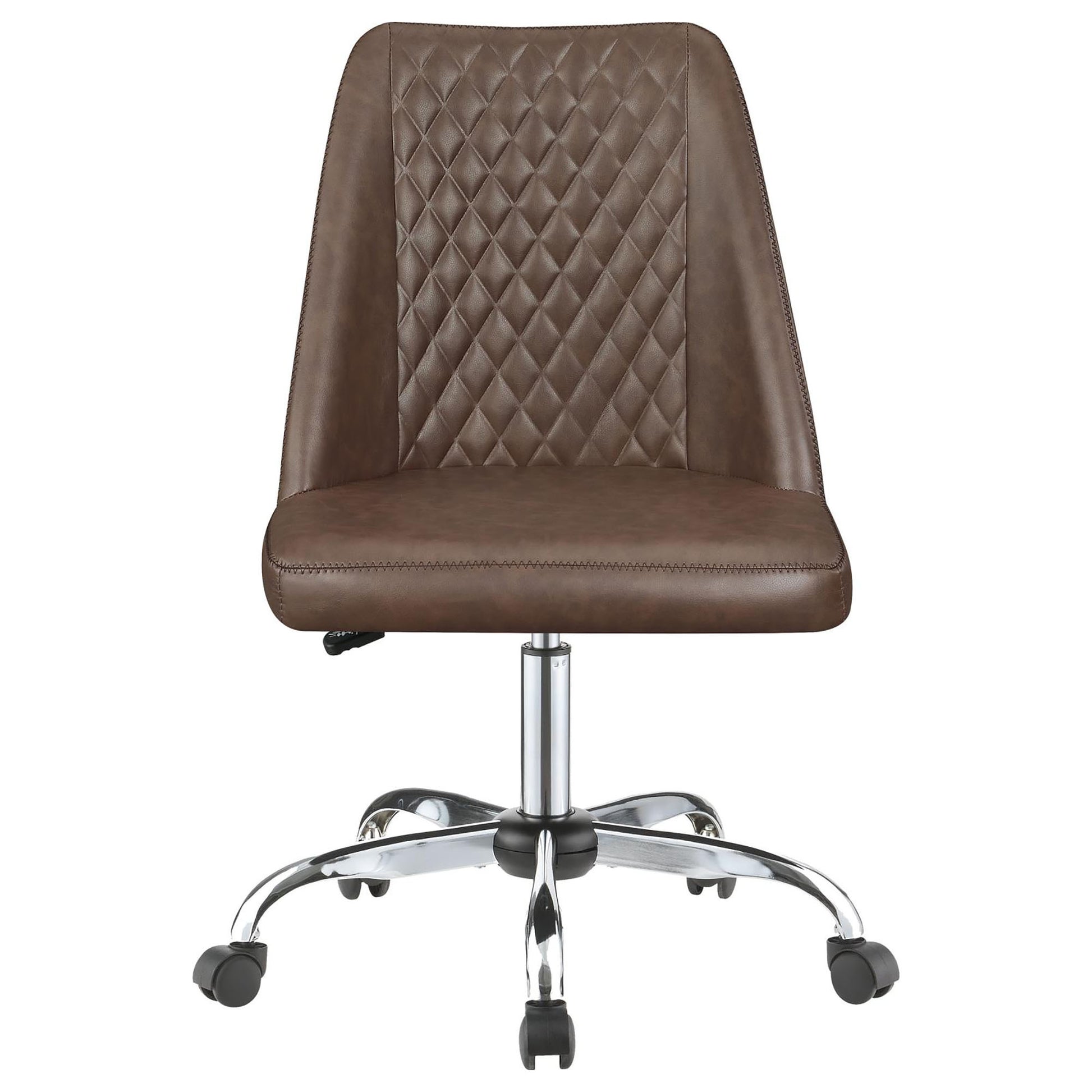 Brown And Chrome Adjustable Desk Chair Brown Office Transitional Office Chairs Solid Back Foam Adjustable Height Upholstered