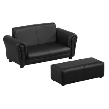 Kids Sofa Set With Footstool For Toddlers And Babies, Kids Couch For Playroom, Nursery, Living Room, Bedroom Furniture, Black Black Wood