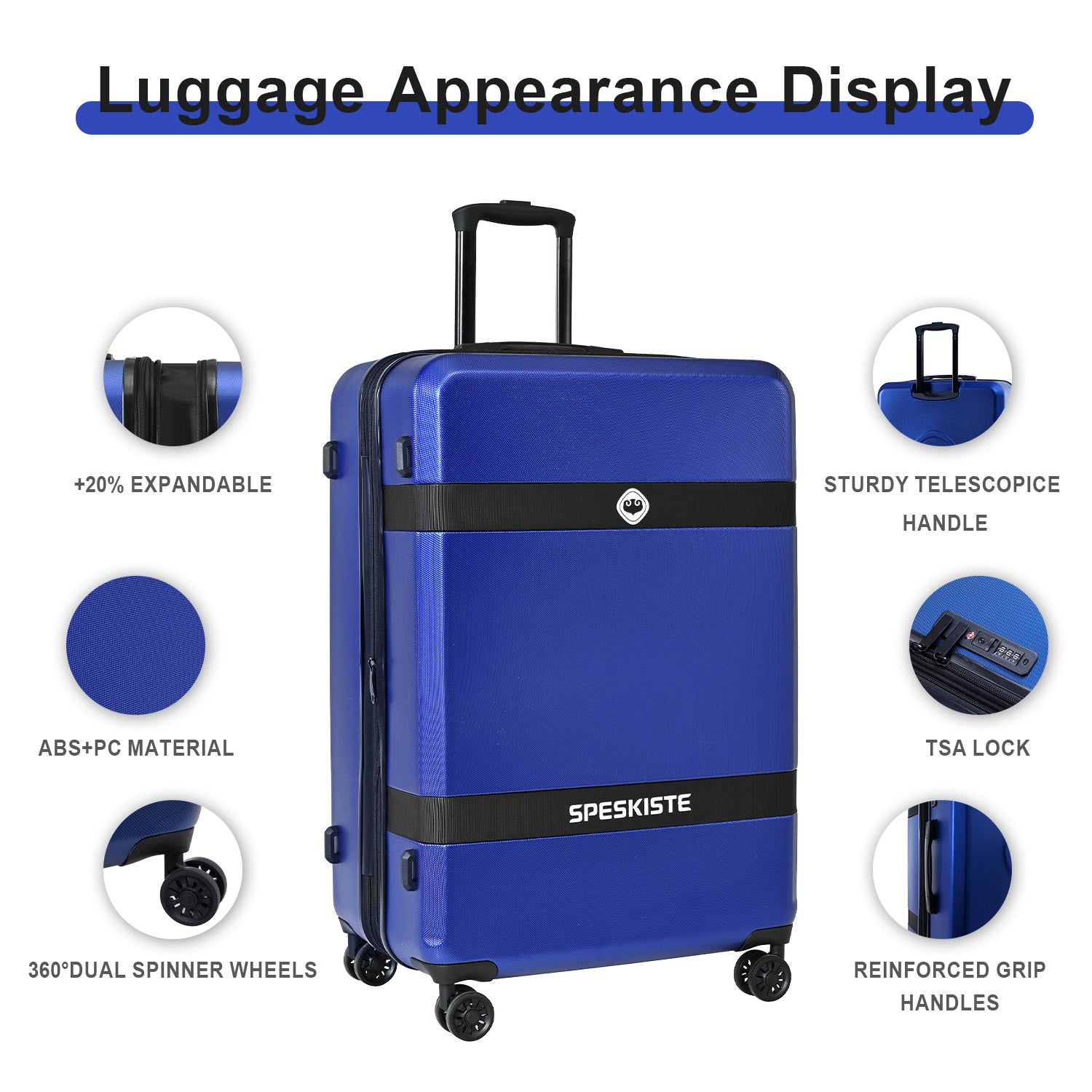 Luggage Sets Model Expandable Abs Pc 3 Piece Sets With Spinner Wheels Lightweight Tsa Lock 20 24 28 ,Blue Blue Abs Pc