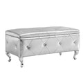 Upholstered Storage Ottoman Bench For Bedroom End Of Bed Faux Leather Rectangular Storage Benches Footrest With Crystal Buttons For Living Room Entryway Silver White Wood Bedroom Black Pattern Pine Wood With Storage Silver Faux Leather Faux Leather