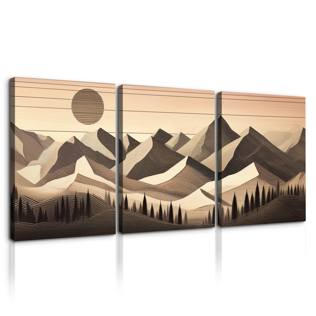 3 Panels Framed Abstract Wood Grain Boho Style Mountain & Forest Canvas Wall Art Decor,3 Pieces Mordern Canvas Decoration Painting For Office,Dining Room,Living Room, Bedroom Decor Ready To Hang Rectangle Framed Multicolor Oversized 41In Canvas Nature