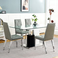 Modern Style Glass Table, Elegant Transparent Design, Durable Support Base, Solid, Selected Materials Made Of Furniture Display Fashion, Suitable For The Living Room Set Of 5 Grey Silver Seats 4 Mdf Glass