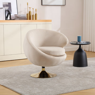 360 Degree Swivel Cuddle Barrel Accent Chairs, Round Armchairs With Wide Upholstered, Fluffy Fabric Chair For Living Room, Bedroom, Office, Waiting Rooms Beige Velvet