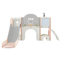 Kids Slide Playset Structure 9 In 1, Freestanding Space Set With Slide, Arch Tunnel, Ring Toss, Drawing Whiteboardl And Basketball Hoop For Toddlers, Kids Climbers Playground Pink Grey Hdpe