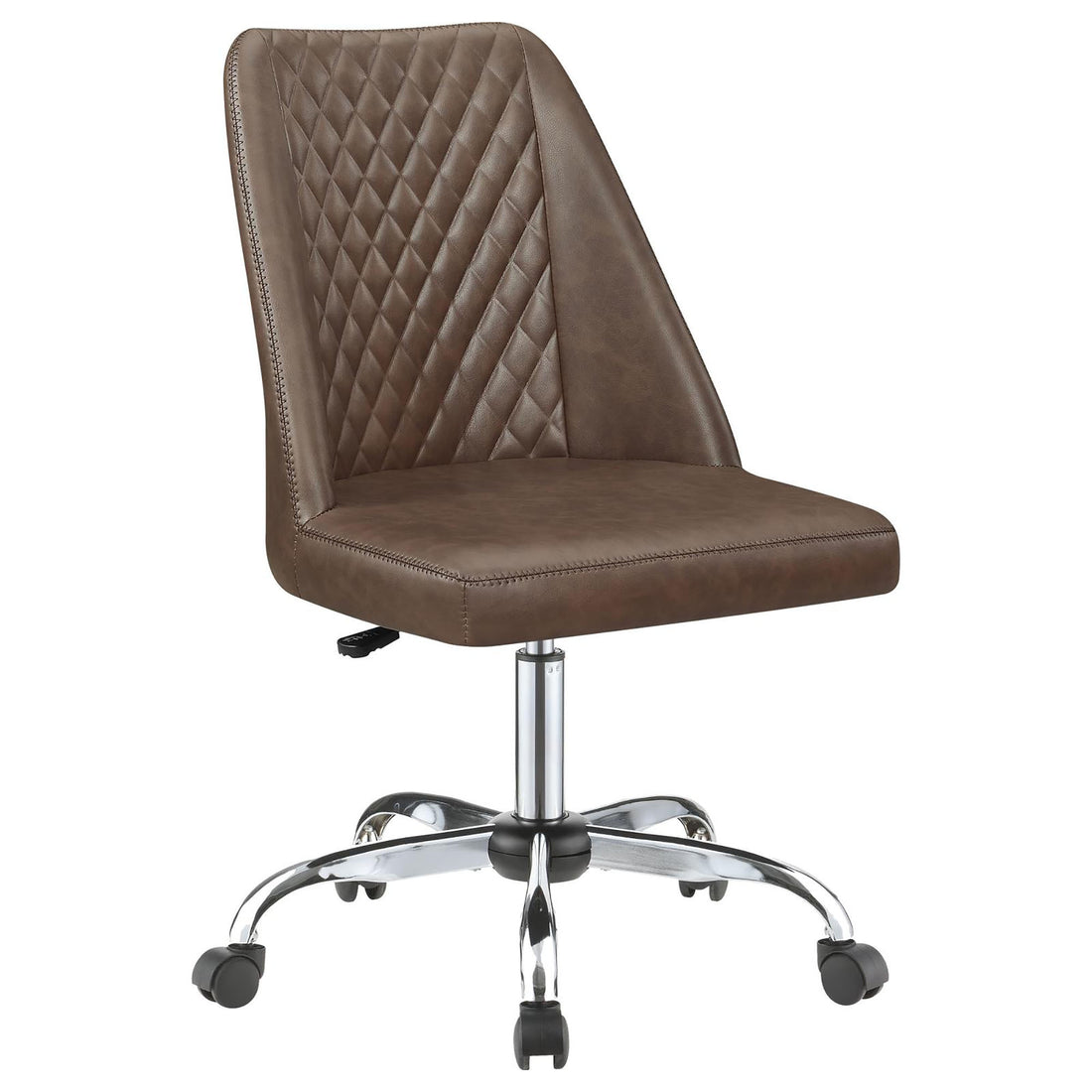 Brown And Chrome Adjustable Desk Chair Brown Office Transitional Office Chairs Solid Back Foam Adjustable Height Upholstered