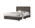 Contemporary Grey Finish Unique King Size Bed 1Pc Bedroom Furniture Unique Lines Headboard Wooden Box Spring Not Required King Gray Wood Bedroom Classic,Contemporary,Modern Bed Frame Solid Wood Mdf